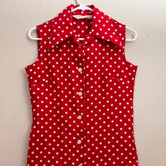 Red, white polka dot blouse - Picture 1 of 9